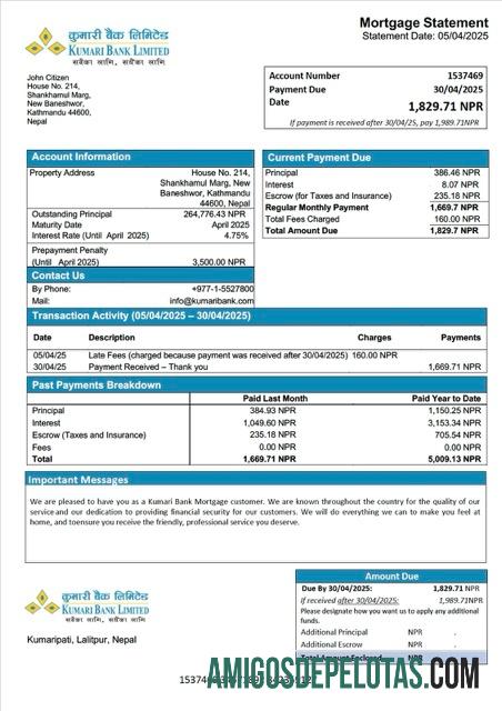 imprimível Modelo Word e PDF de declaração de hipoteca do Banco Kumari do Nepal